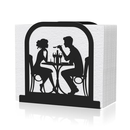 Hounahha Modern Standing Napkin Holder for table, Black Metal Napkin Dispenser, Romantic Couple Meal Theme Style Napkin Holder, Suitable for Kitchen, Coffee Shop, Dining Room - Image 1