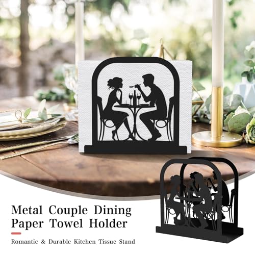 Hounahha Modern Standing Napkin Holder for table, Black Metal Napkin Dispenser, Romantic Couple Meal Theme Style Napkin Holder, Suitable for Kitchen, Coffee Shop, Dining Room - Image 2