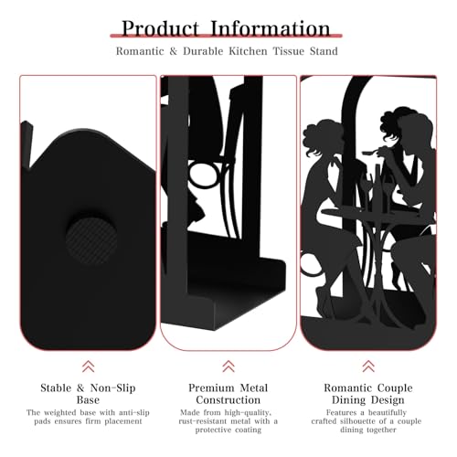 Hounahha Modern Standing Napkin Holder for table, Black Metal Napkin Dispenser, Romantic Couple Meal Theme Style Napkin Holder, Suitable for Kitchen, Coffee Shop, Dining Room - Image 5