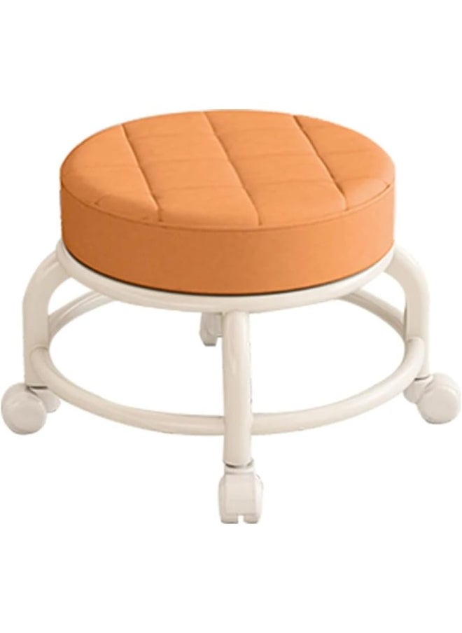 Generic SAFENHAND Rolling Stool Round Pulley Low Stool Household Leather Rolling Stool 360° Universal Wheel Movable Soft Stool Small Changing Shoe Stool (BBB)  - Image 1