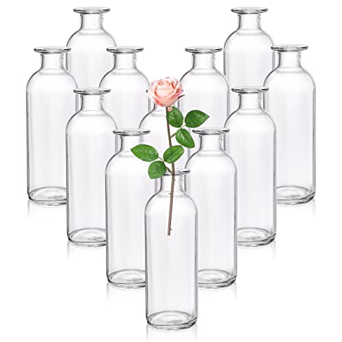 Peohud Set of 12 Glass Bud Vases, Clear Small Flower Vases, Decorative Glass Bottles Floral Vases for Home Decor, Wedding Reception, Party - Image 5