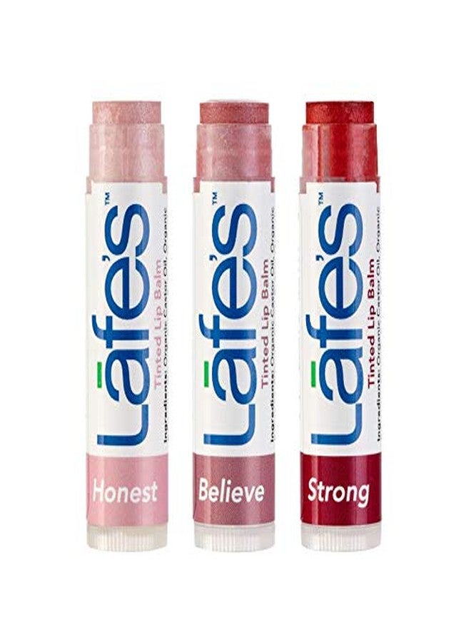 Lafe's Natural Body Care | Tinted Lip Balm Sampler - Honest, Believe, Strong | All Natural & Organic; 3 Pack (.15oz Each