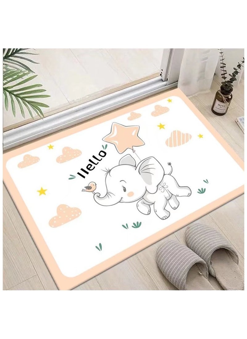 LESTER LESTER Soft Non-Slip Waterproof Bathroom Mat, Bathroom Carpet, Entrance Doormat Cashmere Material Floor Mats Home Decor Set, Bathroom Door Mat Rectangle Shape Elephant Design White and Baby Pink Color 50x80cm  - Image 1