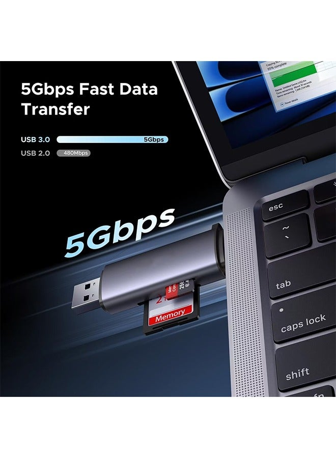 USB SD Card Reader, SD Memory Card Reader Adapter, Type-C 3.0+USB 3.0, For SD/Micro SD/UHS-I/SDXC/SDHC/TF, Compatible with Android phone, laptop, smartphone  - Image 2