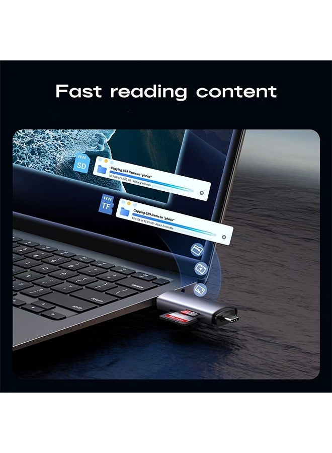 USB SD Card Reader, SD Memory Card Reader Adapter, Type-C 3.0+USB 3.0, For SD/Micro SD/UHS-I/SDXC/SDHC/TF, Compatible with Android phone, laptop, smartphone  - Image 3