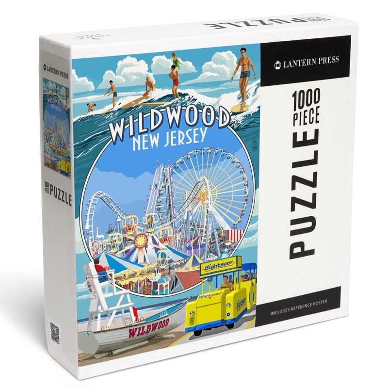 Lantern Press Wildwood New Jersey Montage 1000 Piece Jigsaw Puzzle for Adults Made in USA with Reference Poster - Image 3