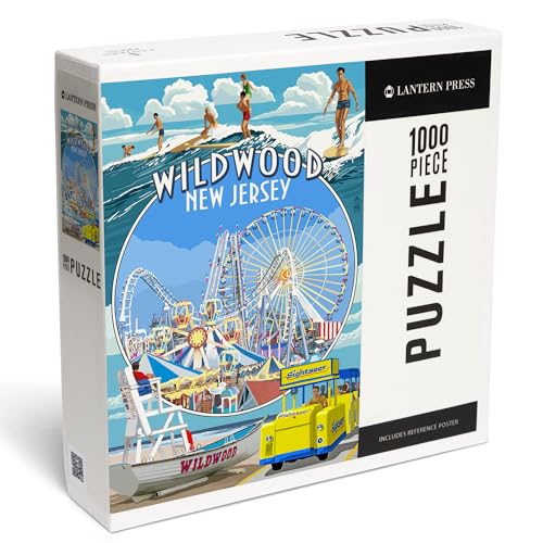 Lantern Press Wildwood New Jersey Montage 1000 Piece Jigsaw Puzzle for Adults Made in USA with Reference Poster - Image 1
