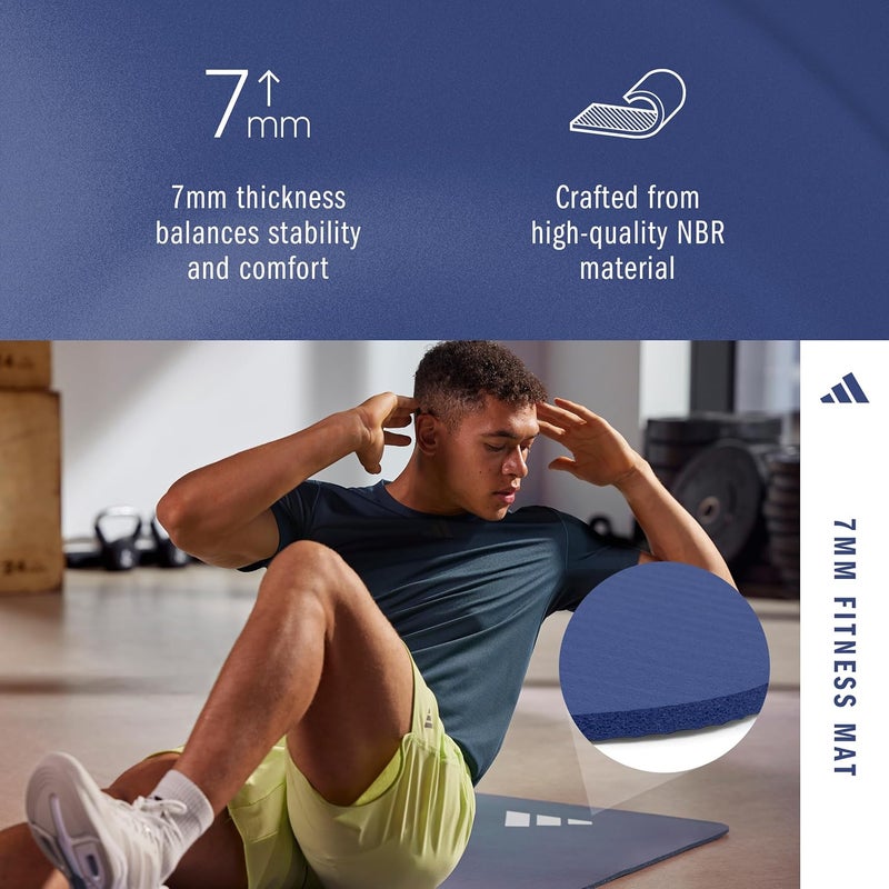 Adidas Fitness Mat 7mm Non-Slip Durable Mat for Yoga, Aerobics & Core Training – Blue - SEO Friendly Long Title - Image 3