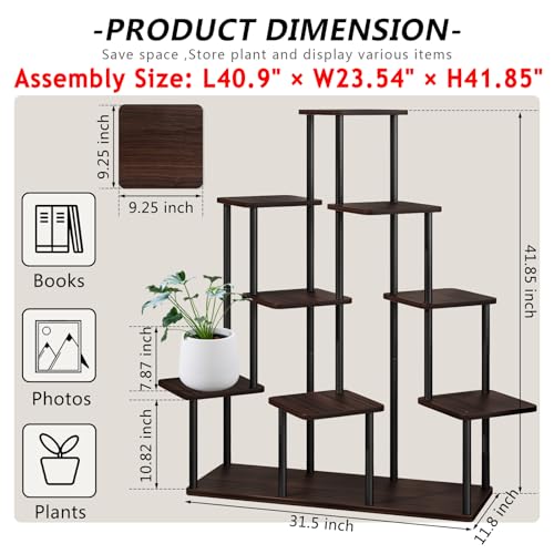 AZERPIAN Plant Stand 9 Tier Indoor Metal Flower Shelf for Multiple Plants Corner Tall Flower Holders for Patio Garden Living Room Balcony Bedroom, Black Oak - Image 4