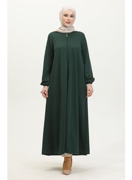 Sefa Merve Zippered Double Mevlana Abaya 2029-02 Emerald Green  - Image 2