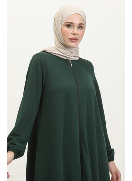 Sefa Merve Zippered Double Mevlana Abaya 2029-02 Emerald Green  - Image 3