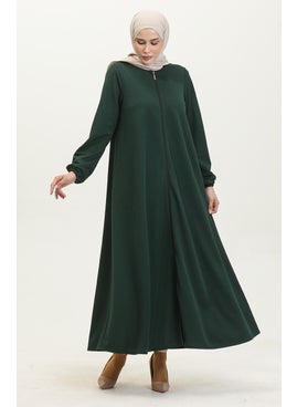 Sefa Merve Zippered Double Mevlana Abaya 2029-02 Emerald Green  - Image 1