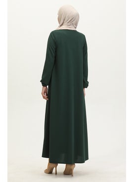 Sefa Merve Zippered Double Mevlana Abaya 2029-02 Emerald Green  - Image 5
