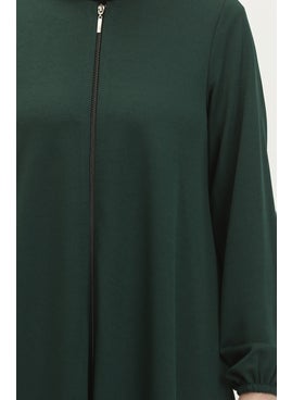 Sefa Merve Zippered Double Mevlana Abaya 2029-02 Emerald Green  - Image 4