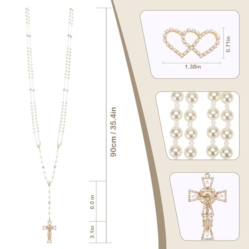 ESNOY Lazo Para BodaWedding Lasso for CeremonyLazos Para Boda CatolicaLazos Para Bodas De Iglesia Para NoviosPearls Bead Rosary with Unity Cross for Wedding CeremonyLazo De Bodas Para Los Novios - Image 3