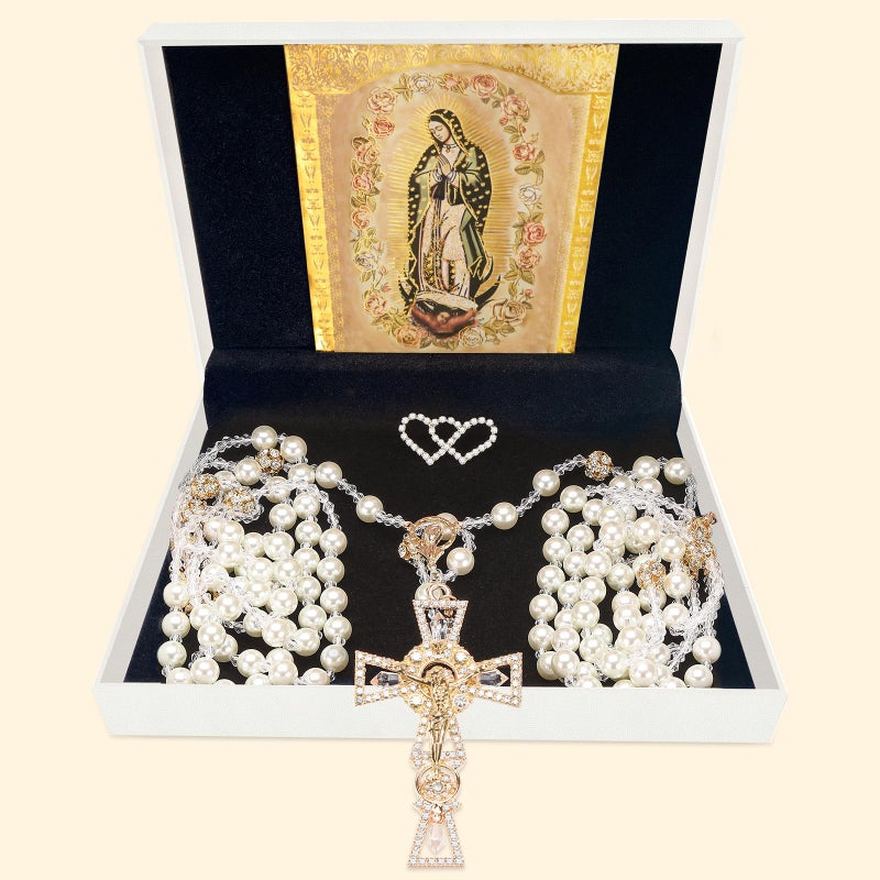 ESNOY Lazo Para BodaWedding Lasso for CeremonyLazos Para Boda CatolicaLazos Para Bodas De Iglesia Para NoviosPearls Bead Rosary with Unity Cross for Wedding CeremonyLazo De Bodas Para Los Novios - Image 2