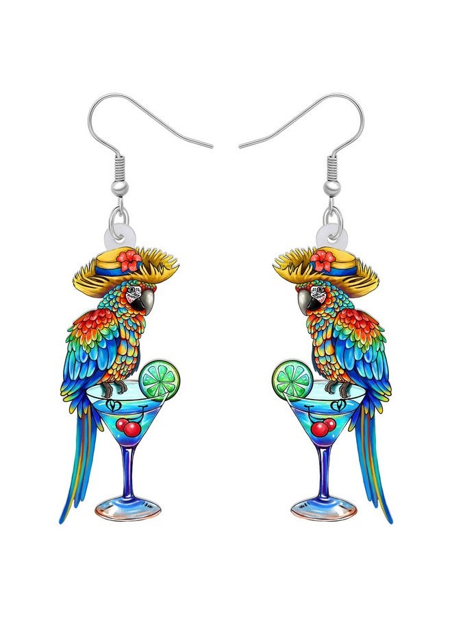 DUOWEI Cute Acrylic Parrot Earrings Macaws Dangle Jewelry For Women Girls Jimmy Buffett Vacation Gifts (Hawaii G) - Image 1