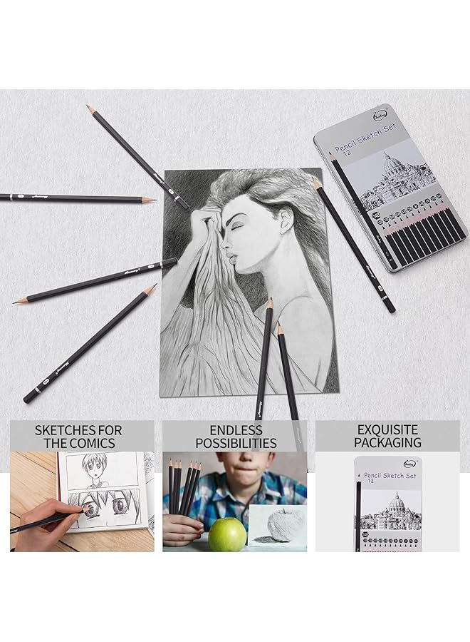 erorex Professional Drawing Sketching Pencil Set 12 Pack Art Drawing Sketch Pencils Graphite Pencils 14B 4H Ideal For Drawing Art Pencils For Drawing And Shading Back To School Supplies - Image 4