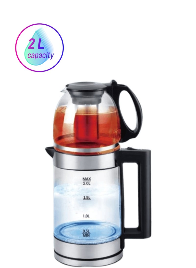 Power Plus 2L Electric Kettle with 0.8L Steam Tea Pot, 2 in 1 Electric Kettle 1500W Multifunction Multicolor - Image 1