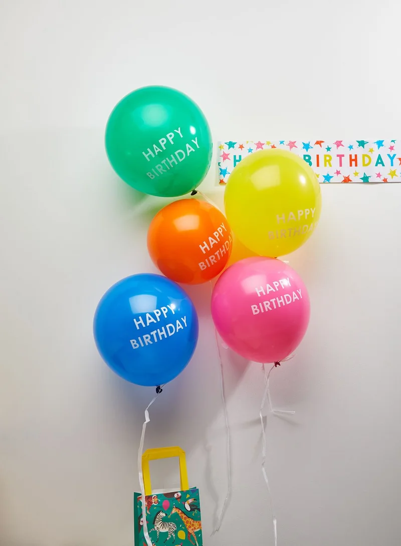 Talking Tables Latex Balloons, Printed With Happy Birthday, 12", 5Pk
