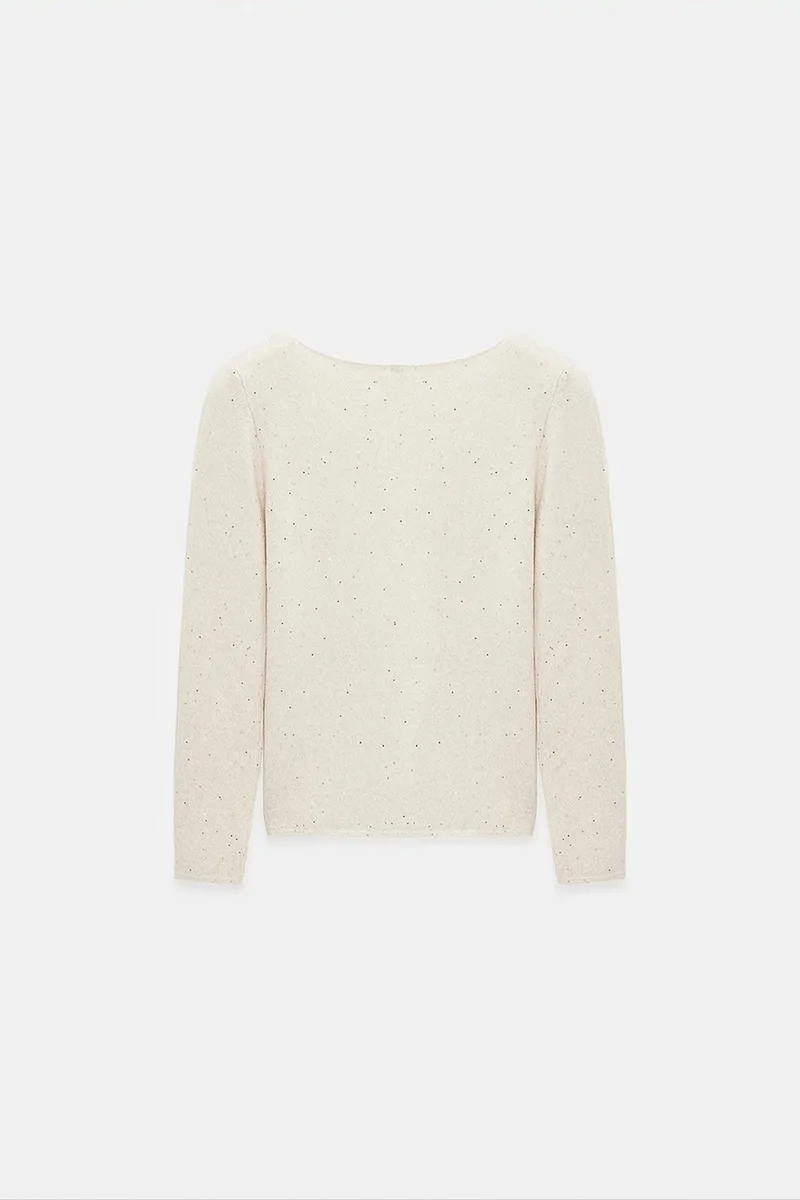 Dilvin Dusty White DILVIN Boat Neck Sequin Knit Sweater for Women | Best Price UAE