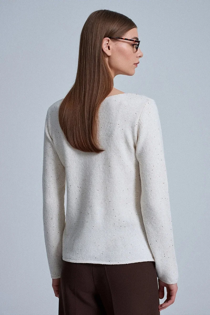Dilvin Dusty White DILVIN Boat Neck Sequin Knit Sweater for Women | Best Price UAE