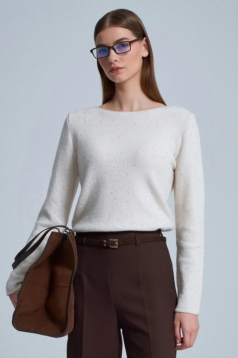 DILVIN Boat Neck Sequin Knit Sweater