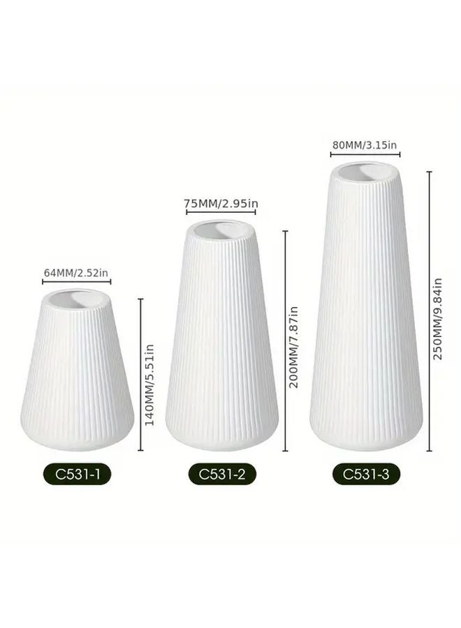 White Oval Plastic Vase With Stripe Texture Minimalist Home Decor - Image 4