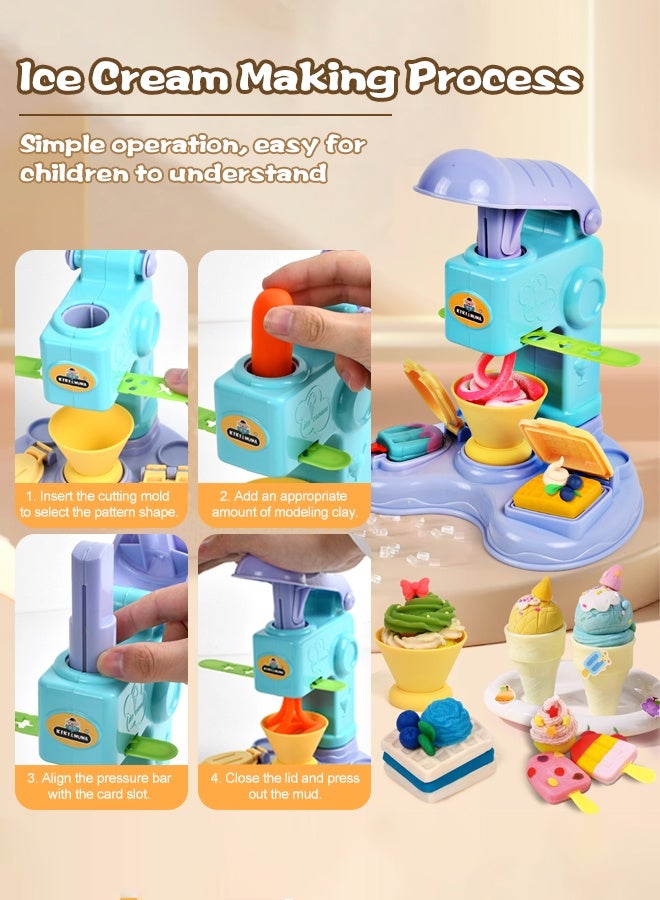 Forthcan 104-Piece 4-in-1 Dough Play Set for Kids Ages 3+, Dinosaur Dentist, Ice Cream Machine, Mooncake Maker & Dessert Stand, Arts & Crafts Modeling Clay Kitchen Play Food Toys - Image 2