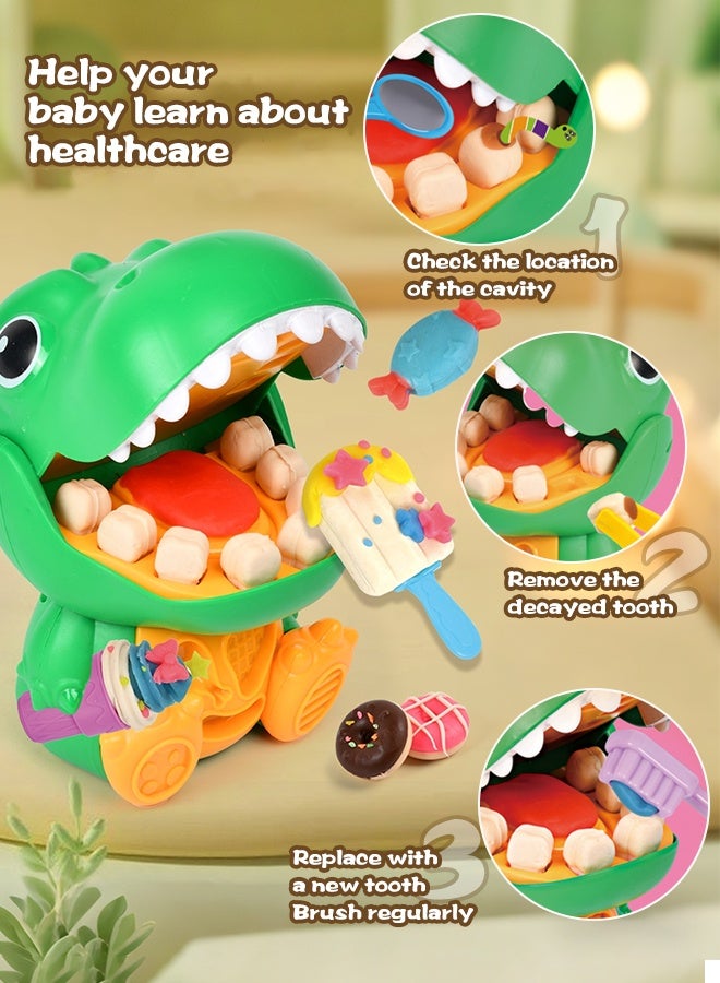 Forthcan 104-Piece 4-in-1 Dough Play Set for Kids Ages 3+, Dinosaur Dentist, Ice Cream Machine, Mooncake Maker & Dessert Stand, Arts & Crafts Modeling Clay Kitchen Play Food Toys - Image 5