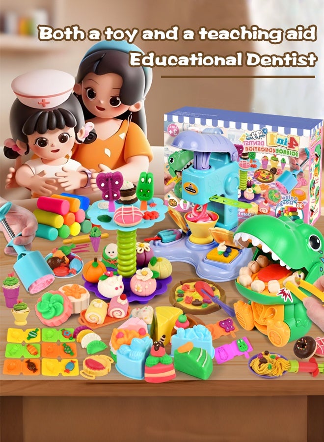 Forthcan 104-Piece 4-in-1 Dough Play Set for Kids Ages 3+, Dinosaur Dentist, Ice Cream Machine, Mooncake Maker & Dessert Stand, Arts & Crafts Modeling Clay Kitchen Play Food Toys - Image 3