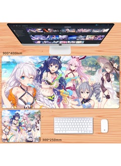 No Overlock Honkai Impact 3 Mouse Pad Extra Large Animation Kiana Dem Lisa Alicia Two-Dimensional Notebook-Color:100x50cm Thickness 3mm-Pattern:Beach