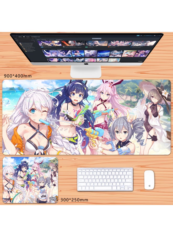 Generic - No Overlock Honkai Impact 3 Mouse Pad Extra Large Animation Kiana Dem Lisa Alicia Two-Dimensional Notebook-Color:100x50cm Thickness 3mm-Pattern:Beach - Image 1