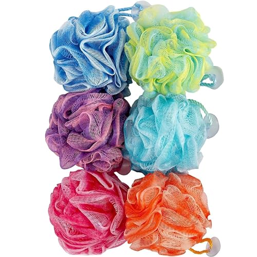 Spa Savvy Bath Loofah Set, 6 Pack Shower Pouf Body Sponges with Suction Cups, Exfoliating Bath Accessories for Men and Women, Multicolor - Image 1