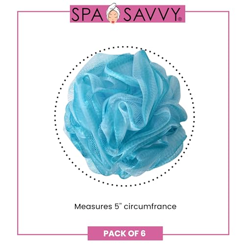 Spa Savvy Bath Loofah Set, 6 Pack Shower Pouf Body Sponges with Suction Cups, Exfoliating Bath Accessories for Men and Women, Multicolor - Image 5