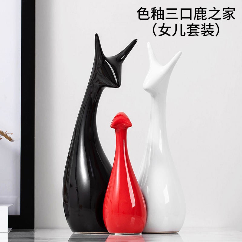 Honghe Living Room Decorations, Home Sideboard, Wine Cabinet Decorations, Ceramic Crafts, Small Gifts, Blue And White Porcelain Deer Ornaments - Image 1