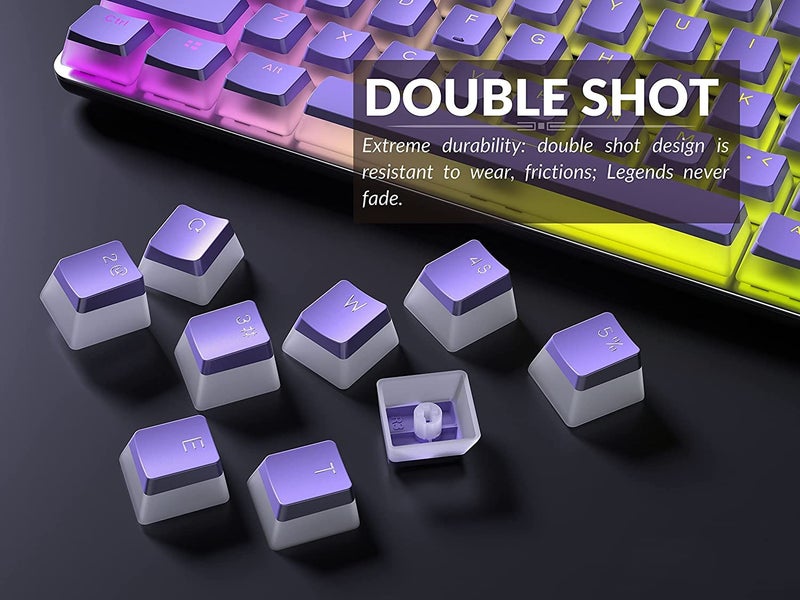 Tobo Pudding PBT Keycaps | 129 Double Shot Translucent ANSI US & ISO Layout | OEM Profile for RGB Mechanical Gaming Keyboard (Purple) - Image 2