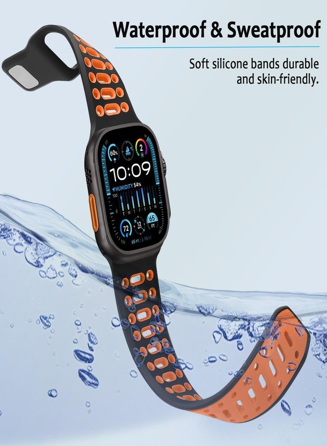 Amizee Sport Bands Compatible with Apple Watch Band 49/46/45/44/42mm Men, Soft Silicone Breathable Replacement Strap for iWatch Ultra 3/2/1 Series 11 10 9 8 7 6 5 4 SE3/2/1, Black/Orange - Image 3