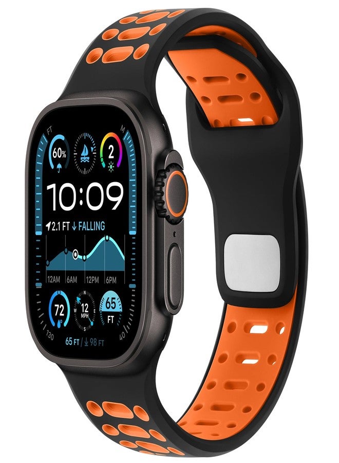 Amizee Sport Bands Compatible with Apple Watch Band 49/46/45/44/42mm Men, Soft Silicone Breathable Replacement Strap for iWatch Ultra 3/2/1 Series 11 10 9 8 7 6 5 4 SE3/2/1, Black/Orange - Image 1