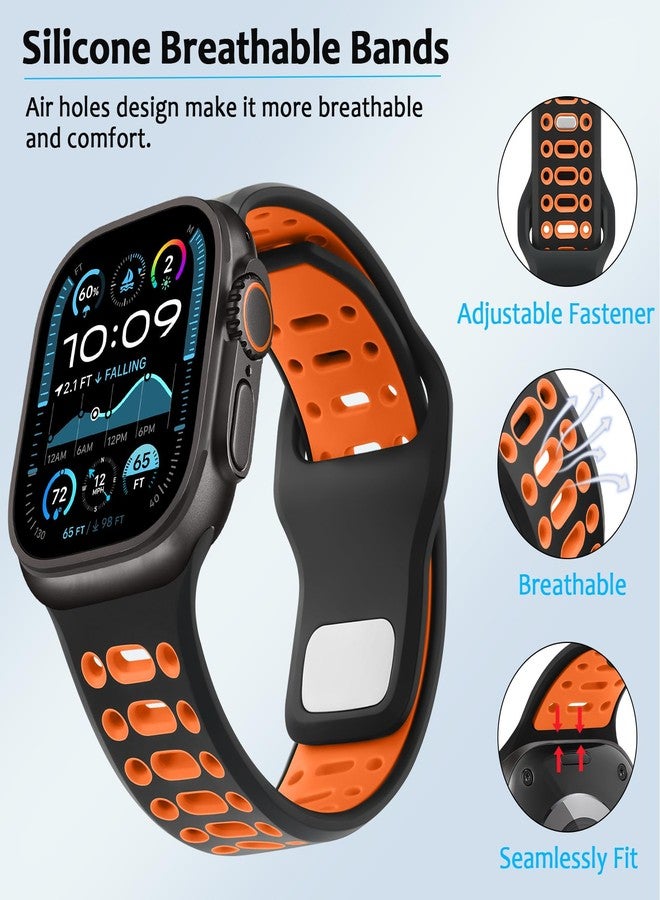 Amizee Sport Bands Compatible with Apple Watch Band 49/46/45/44/42mm Men, Soft Silicone Breathable Replacement Strap for iWatch Ultra 3/2/1 Series 11 10 9 8 7 6 5 4 SE3/2/1, Black/Orange - Image 4