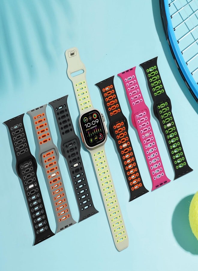 Amizee Sport Bands Compatible with Apple Watch Band 49/46/45/44/42mm Men, Soft Silicone Breathable Replacement Strap for iWatch Ultra 3/2/1 Series 11 10 9 8 7 6 5 4 SE3/2/1, Black/Orange - Image 5