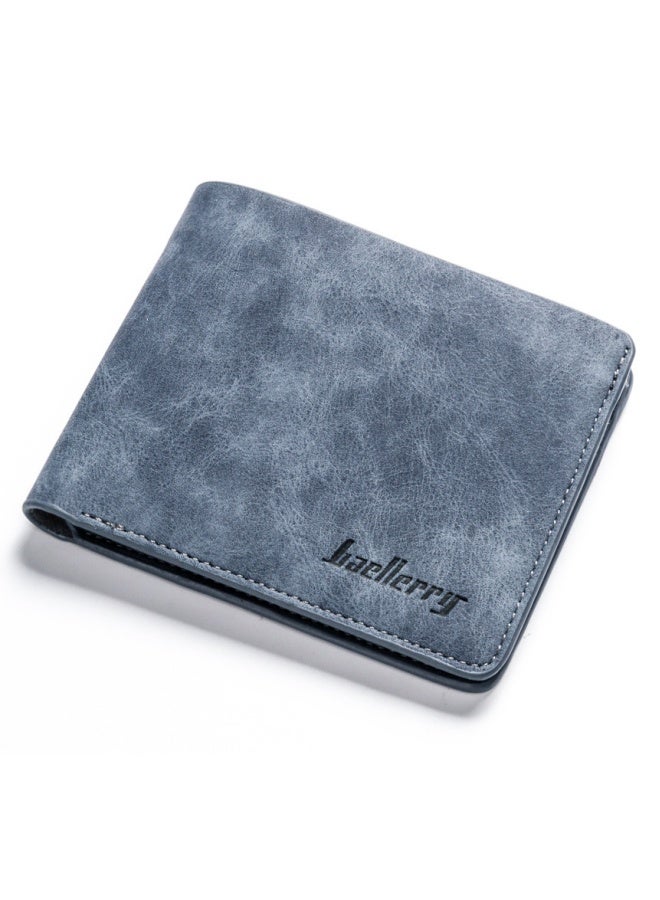 baellerry Men's Wallet Short Student Retro Frosted Two-Fold Vertical New Money Blue Horizontal - Image 1