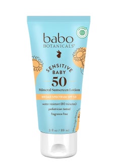 Babo Botanicals Babo Botanicals Sensitive Baby Mineral Sunscreen Lotion SPF50 - Natural Zinc Oxide - Face & Body - Fragrance-Free - Water-Resistant - EWG Verified - Vegan - Extra Sensitive Skin - For Babies & Kids  - Image 1