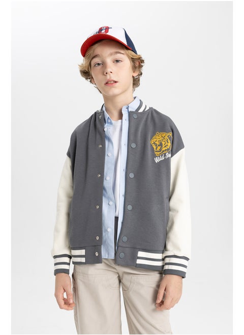 Boy Oversize Fit Band Neck Long Sleeve Knitted Cardigan