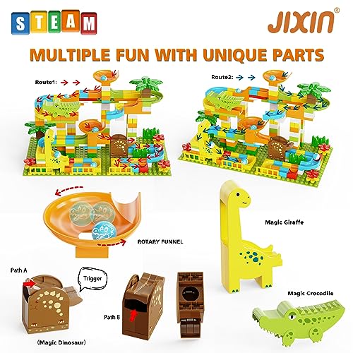 JIXIn Dinosaur Marble Runs Building Blocks 187Pcs Compatible With Lego DUPLOS for Ages 2-5 - Montessori STEM Toys - Fun Dinosaur Set for Kids 3+ - Image 4