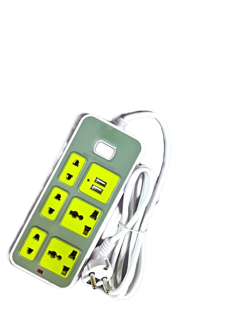 5-Socket Power Strip with 2 USB Ports – 240V/10A Extension for Devices & USB Charging