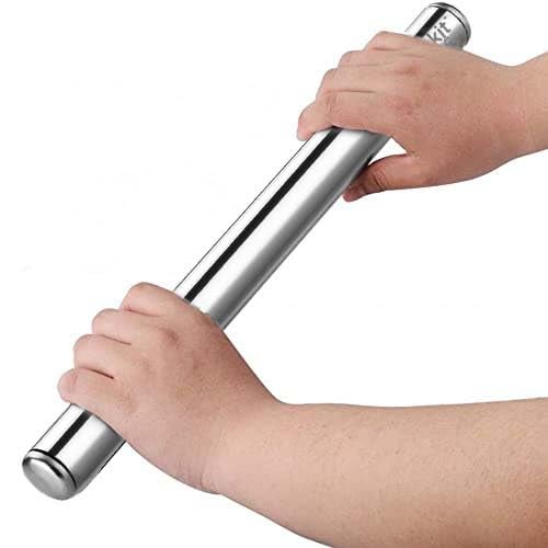 Clazkit Stainless Steel Rolling Pin Chapati Belan Best Kitchen Accessories Roti Roller Size (Dia 25 Mm X 31.8 Cm) - Image 2
