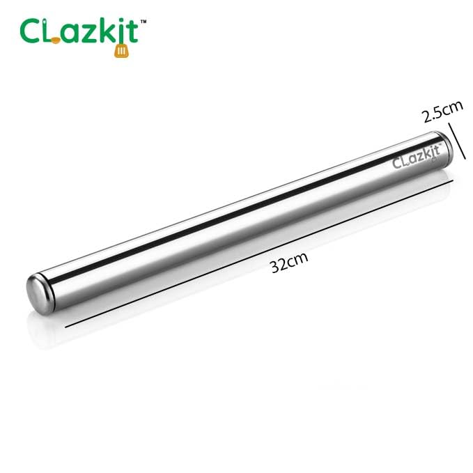 Clazkit Stainless Steel Rolling Pin Chapati Belan Best Kitchen Accessories Roti Roller Size (Dia 25 Mm X 31.8 Cm) - Image 3