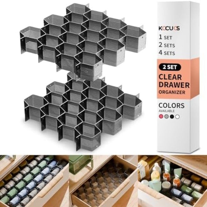Honeycomb Separator Adjustable Drawer Organizer Divider for Underwear Belt-Scarf Socks Organizer  (White(2pcs))