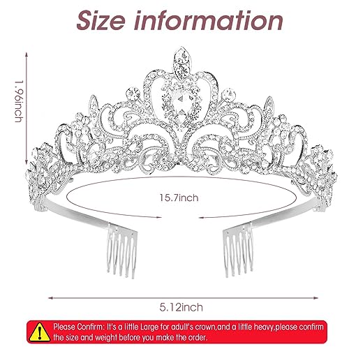 PALAY Silver Crystal Tiara Crown Headband Princess Elegant Crown With Combs For Women Girls Bridal Wedding Prom Birthday Party - Image 2